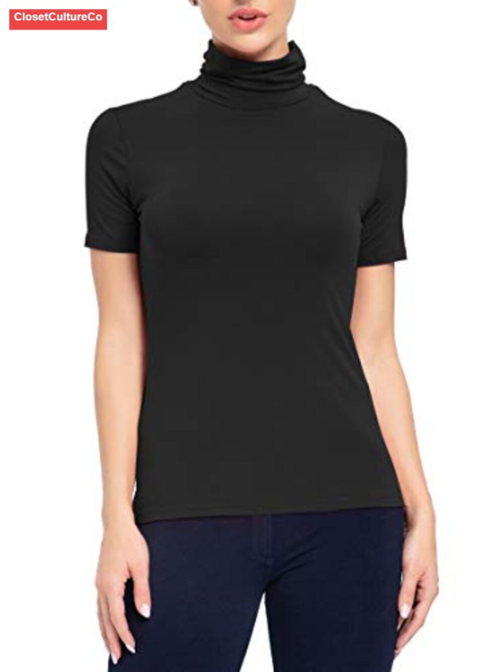 Women's Mock Turtleneck Short Sleeve Lightweight Fitted T-Shirt